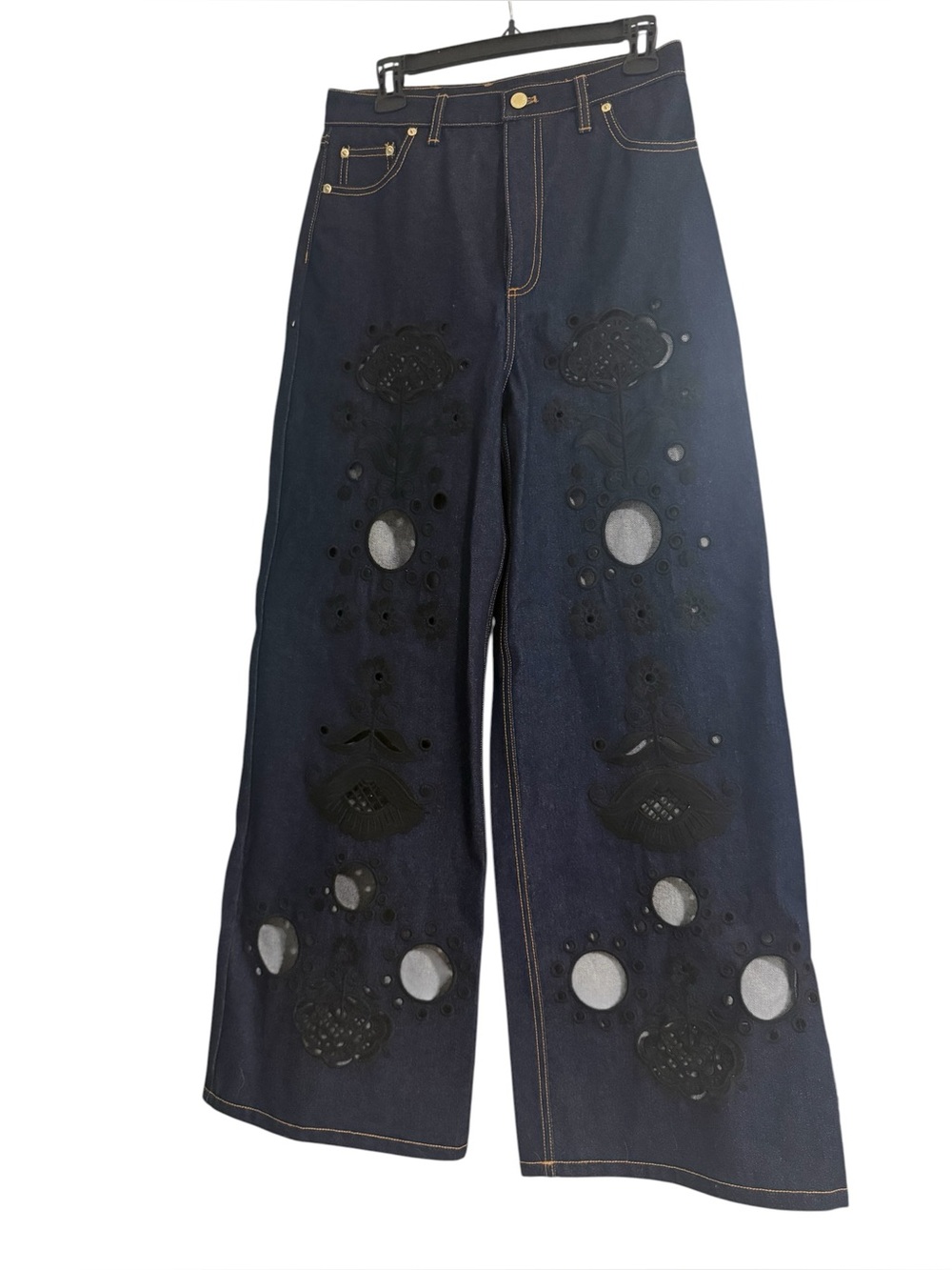 NWT Cynthia Rowley Embroidered Wide-Leg Jean in Dark Wash Size 28 - Picture 4 of 10